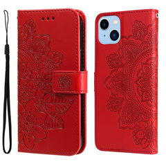 7-petal Flowers Embossing Leather Case, For iPhone 14, For iPhone 14 Plus, For iPhone 14 Pro, For iPhone 14 Pro Max