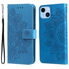 7-petal Flowers Embossing Leather Case, For iPhone 14, For iPhone 14 Plus, For iPhone 14 Pro, For iPhone 14 Pro Max