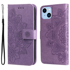 7-petal Flowers Embossing Leather Case, For iPhone 14, For iPhone 14 Plus, For iPhone 14 Pro, For iPhone 14 Pro Max