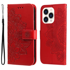 7-petal Flowers Embossing Leather Case, For iPhone 14, For iPhone 14 Plus, For iPhone 14 Pro, For iPhone 14 Pro Max