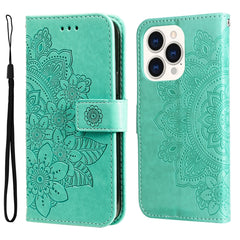 7-petal Flowers Embossing Leather Case, For iPhone 14, For iPhone 14 Plus, For iPhone 14 Pro, For iPhone 14 Pro Max