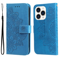 7-petal Flowers Embossing Leather Case, For iPhone 14, For iPhone 14 Plus, For iPhone 14 Pro, For iPhone 14 Pro Max