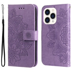 7-petal Flowers Embossing Leather Case, For iPhone 14, For iPhone 14 Plus, For iPhone 14 Pro, For iPhone 14 Pro Max