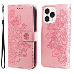 7-petal Flowers Embossing Leather Case, For iPhone 14, For iPhone 14 Plus, For iPhone 14 Pro, For iPhone 14 Pro Max