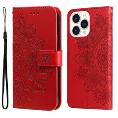 7-petal Flowers Embossing Leather Case, For iPhone 14, For iPhone 14 Plus, For iPhone 14 Pro, For iPhone 14 Pro Max