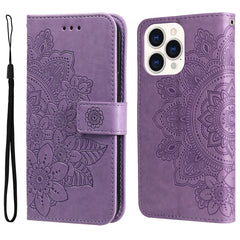 7-petal Flowers Embossing Leather Case, For iPhone 14, For iPhone 14 Plus, For iPhone 14 Pro, For iPhone 14 Pro Max