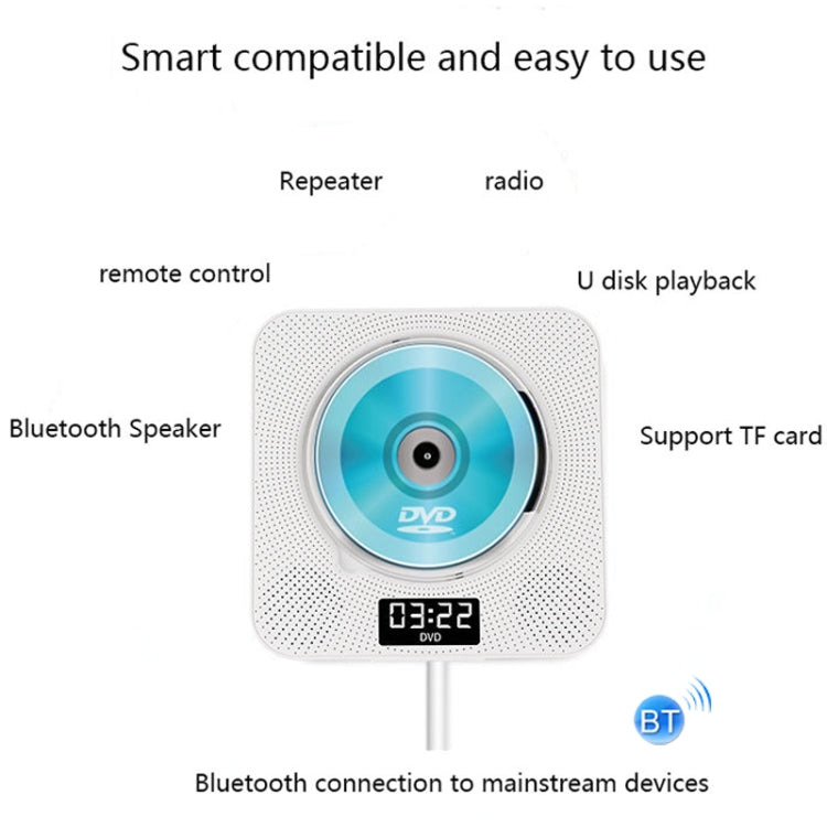 Kecag KC-608 Wall Mounted HD DVD Player Bluetooth CD Player, KC-608(White), KC-608(Blue), KC-608(Black), KC-608(Pink)