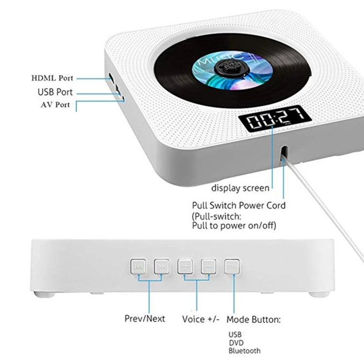 Kecag KC-608 Wall Mounted HD DVD Player Bluetooth CD Player, KC-608(White), KC-608(Blue), KC-608(Black), KC-608(Pink)