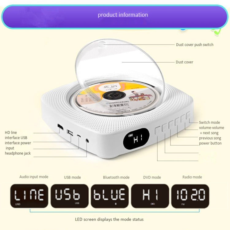 Kecag KC-609 Wall Mounted Home DVD Player Bluetooth CD Player, DVD/CD+Connectable TV  + Plug-In Version, CD Version+ Not Connected to TV+ Plug-In Version, CD Version +Not Connected to TV + Charging Version, CD Version +���������������������������������...