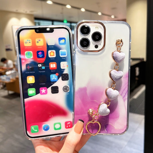 Gold Halo Marble Pattern Case with Bracelet, For iPhone 14, For iPhone 14 Plus, For iPhone 14 Pro, For iPhone 14 Pro Max, For iPhone 13, For iPhone 13 Pro, For iPhone 13 Pro Max, For iPhone 12