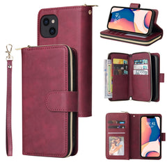 9 Card Slots Zipper Wallet Bag Leather Phone Case, For iPhone 14, For iPhone 14 Plus, For iPhone 14 Pro, For iPhone 14 Pro Max