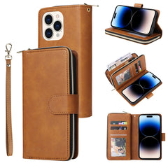 9 Card Slots Zipper Wallet Bag Leather Phone Case, For iPhone 14, For iPhone 14 Plus, For iPhone 14 Pro, For iPhone 14 Pro Max