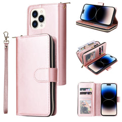 9 Card Slots Zipper Wallet Bag Leather Phone Case, For iPhone 14, For iPhone 14 Plus, For iPhone 14 Pro, For iPhone 14 Pro Max