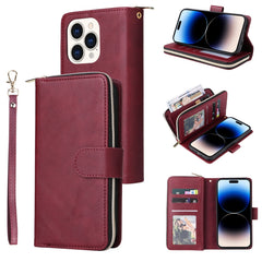 9 Card Slots Zipper Wallet Bag Leather Phone Case, For iPhone 14, For iPhone 14 Plus, For iPhone 14 Pro, For iPhone 14 Pro Max