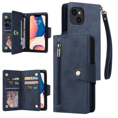 Rivet Buckle 9 Cards Three Fold Leather Phone Case, For iPhone 14, For iPhone 14 Plus, For iPhone 14 Pro, For iPhone 14 Pro Max