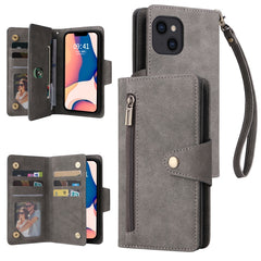 Rivet Buckle 9 Cards Three Fold Leather Phone Case, For iPhone 14, For iPhone 14 Plus, For iPhone 14 Pro, For iPhone 14 Pro Max