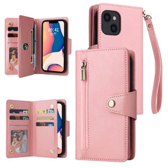 Rivet Buckle 9 Cards Three Fold Leather Phone Case, For iPhone 14, For iPhone 14 Plus, For iPhone 14 Pro, For iPhone 14 Pro Max