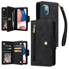 Rivet Buckle 9 Cards Three Fold Leather Phone Case, For iPhone 14, For iPhone 14 Plus, For iPhone 14 Pro, For iPhone 14 Pro Max