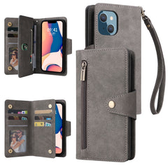 Rivet Buckle 9 Cards Three Fold Leather Phone Case, For iPhone 14, For iPhone 14 Plus, For iPhone 14 Pro, For iPhone 14 Pro Max