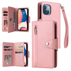 Rivet Buckle 9 Cards Three Fold Leather Phone Case, For iPhone 14, For iPhone 14 Plus, For iPhone 14 Pro, For iPhone 14 Pro Max