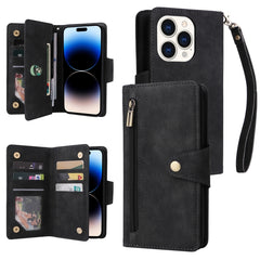 Rivet Buckle 9 Cards Three Fold Leather Phone Case, For iPhone 14, For iPhone 14 Plus, For iPhone 14 Pro, For iPhone 14 Pro Max