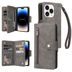 Rivet Buckle 9 Cards Three Fold Leather Phone Case, For iPhone 14, For iPhone 14 Plus, For iPhone 14 Pro, For iPhone 14 Pro Max