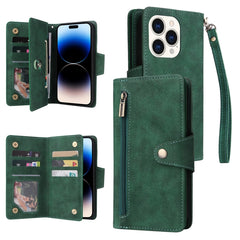 Rivet Buckle 9 Cards Three Fold Leather Phone Case, For iPhone 14, For iPhone 14 Plus, For iPhone 14 Pro, For iPhone 14 Pro Max