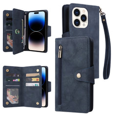 Rivet Buckle 9 Cards Three Fold Leather Phone Case, For iPhone 14, For iPhone 14 Plus, For iPhone 14 Pro, For iPhone 14 Pro Max