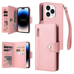 Rivet Buckle 9 Cards Three Fold Leather Phone Case, For iPhone 14, For iPhone 14 Plus, For iPhone 14 Pro, For iPhone 14 Pro Max