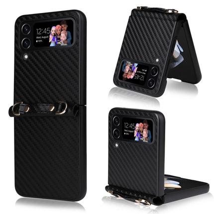 Carbon Fiber Texture Phone Case With Lanyard, For Samsung Galaxy Z Flip4