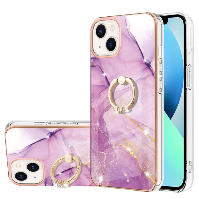 Electroplating Marble Pattern IMD TPU Shockproof Case with Ring Holder, For iPhone 14, For iPhone 14 Plus, For iPhone 14 Pro, For iPhone 14 Pro Max
