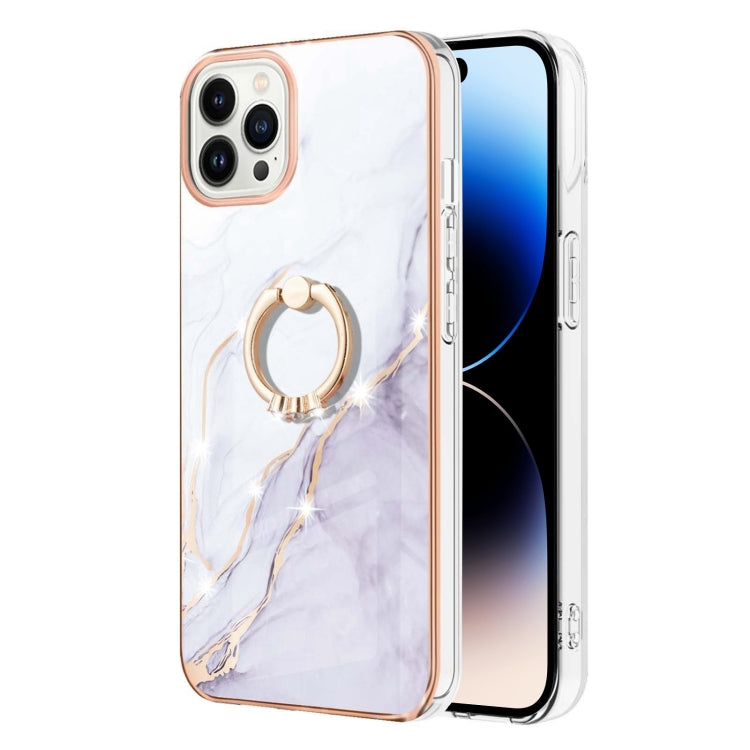 Electroplating Marble Pattern IMD TPU Shockproof Case with Ring Holder, For iPhone 14, For iPhone 14 Plus, For iPhone 14 Pro, For iPhone 14 Pro Max