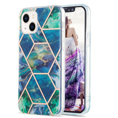 Electroplating Splicing Marble Flower Pattern Dual-side IMD TPU Shockproof Phone Case, For iPhone 14, For iPhone 14 Plus, For iPhone 14 Pro, For iPhone 14 Pro Max