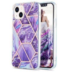 Electroplating Splicing Marble Flower Pattern Dual-side IMD TPU Shockproof Phone Case, For iPhone 14, For iPhone 14 Plus, For iPhone 14 Pro, For iPhone 14 Pro Max