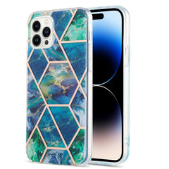 Electroplating Splicing Marble Flower Pattern Dual-side IMD TPU Shockproof Phone Case, For iPhone 14, For iPhone 14 Plus, For iPhone 14 Pro, For iPhone 14 Pro Max