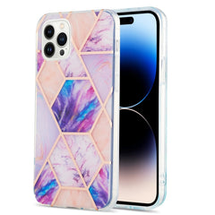 Electroplating Splicing Marble Flower Pattern Dual-side IMD TPU Shockproof Phone Case, For iPhone 14, For iPhone 14 Plus, For iPhone 14 Pro, For iPhone 14 Pro Max