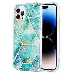 Electroplating Splicing Marble Flower Pattern Dual-side IMD TPU Shockproof Phone Case, For iPhone 14, For iPhone 14 Plus, For iPhone 14 Pro, For iPhone 14 Pro Max