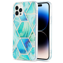 Electroplating Splicing Marble Flower Pattern Dual-side IMD TPU Shockproof Phone Case, For iPhone 14, For iPhone 14 Plus, For iPhone 14 Pro, For iPhone 14 Pro Max