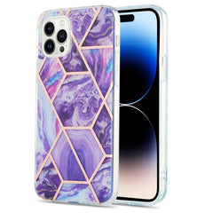 Electroplating Splicing Marble Flower Pattern Dual-side IMD TPU Shockproof Phone Case, For iPhone 14, For iPhone 14 Plus, For iPhone 14 Pro, For iPhone 14 Pro Max