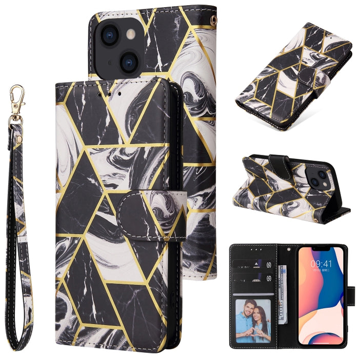 Marble Bronzing Stitching Horizontal Flip PU Leather Case, For iPhone 14, For iPhone 14 Plus, For iPhone 14 Pro, For iPhone 14 Pro Max