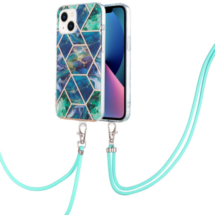 Electroplating Splicing Marble Pattern Dual-side IMD TPU Shockproof Case with Neck Lanyard, For iPhone 14, For iPhone 14 Plus, For iPhone 14 Pro, For iPhone 14 Pro Max