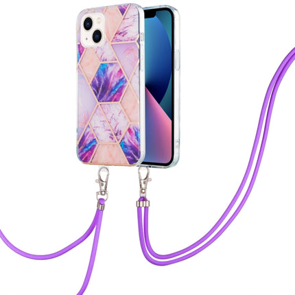 Electroplating Splicing Marble Pattern Dual-side IMD TPU Shockproof Case with Neck Lanyard, For iPhone 14, For iPhone 14 Plus, For iPhone 14 Pro, For iPhone 14 Pro Max