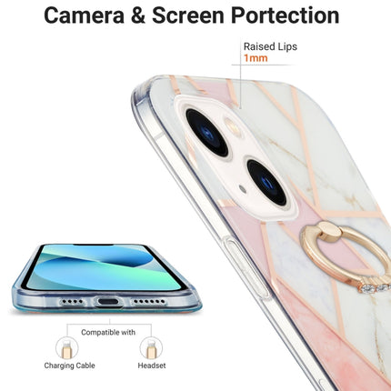 Electroplating Splicing Marble Pattern Dual-side IMD TPU Shockproof Case with Ring Holder, For iPhone 14, For iPhone 14 Plus, For iPhone 14 Pro, For iPhone 14 Pro Max