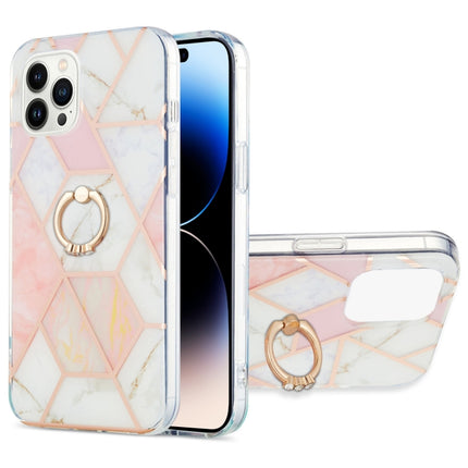 Electroplating Splicing Marble Pattern Dual-side IMD TPU Shockproof Case with Ring Holder, For iPhone 14, For iPhone 14 Plus, For iPhone 14 Pro, For iPhone 14 Pro Max