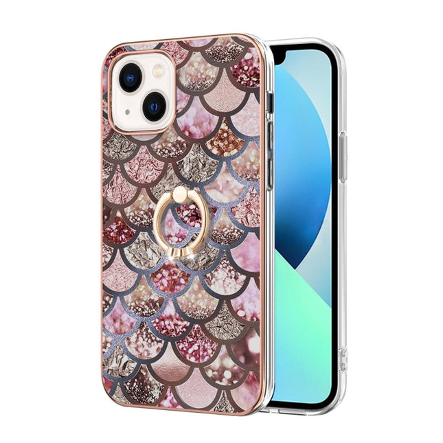 Electroplating Pattern IMD TPU Shockproof Case with Rhinestone Ring Holder, For iPhone 14, For iPhone 14 Plus, For iPhone 14 Pro, For iPhone 14 Pro Max