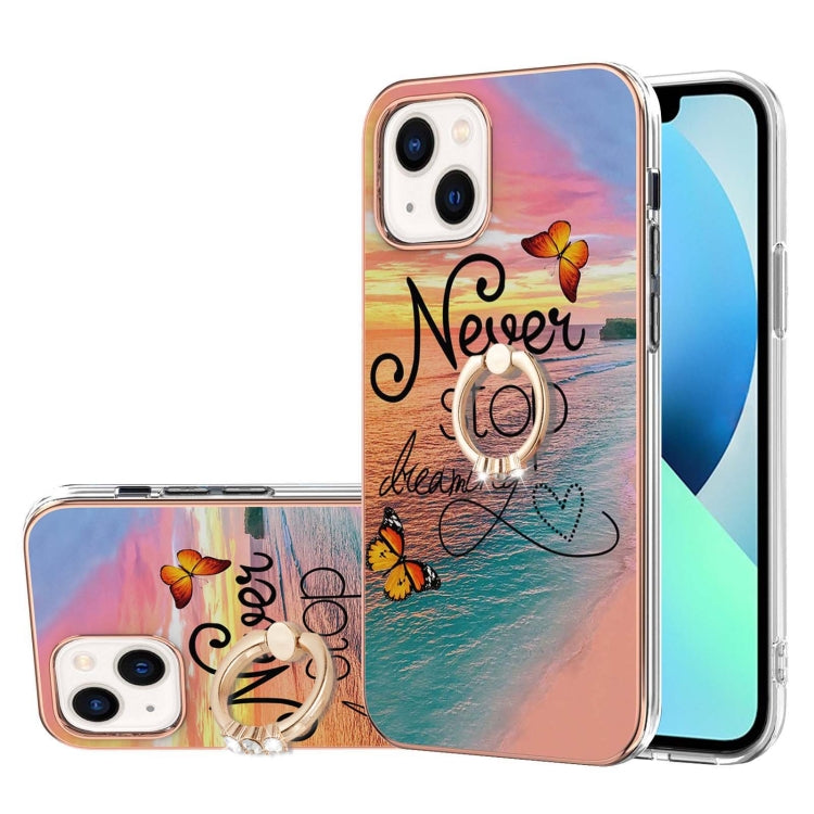 Electroplating Pattern IMD TPU Shockproof Case with Rhinestone Ring Holder, For iPhone 14, For iPhone 14 Plus, For iPhone 14 Pro, For iPhone 14 Pro Max