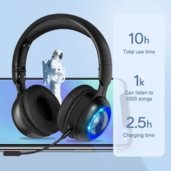 KE08 RGB Stereo PC Wireless Bluetooth Headphones with Microphone