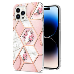 Electroplating Splicing Marble Flower Pattern TPU Shockproof Case, For iPhone 14, For iPhone 14 Plus, For iPhone 14 Pro, For iPhone 14 Pro Max