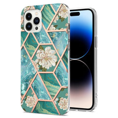 Electroplating Splicing Marble Flower Pattern TPU Shockproof Case, For iPhone 14, For iPhone 14 Plus, For iPhone 14 Pro, For iPhone 14 Pro Max