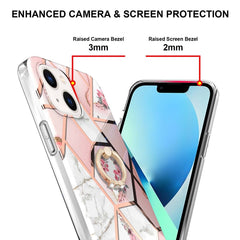 Electroplating Splicing Marble Flower Pattern TPU Shockproof Case with Rhinestone Ring Holder, For iPhone 14, For iPhone 14 Plus, For iPhone 14 Pro, For iPhone 14 Pro Max